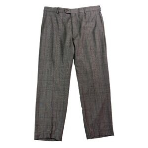 Joseph Abboud Loro Piana 38x30 Gray Brown Windowpane Plaid Flannel Wool Pants